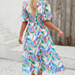 Smocked Printed V-Neck Short Sleeve Dress