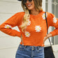 Flower Pattern Round Neck Short Sleeve Pullover Sweater