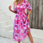 Smocked Printed V-Neck Short Sleeve Dress