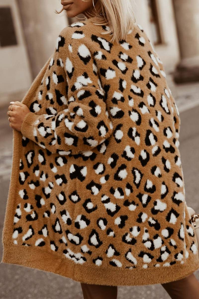 Leopard Print Fur Long Sleeve Cardigan