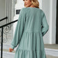 Notched Neck Long Sleeve Mini Dress