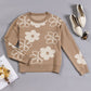 Flower Round Neck Dropped Shoulder Sweater