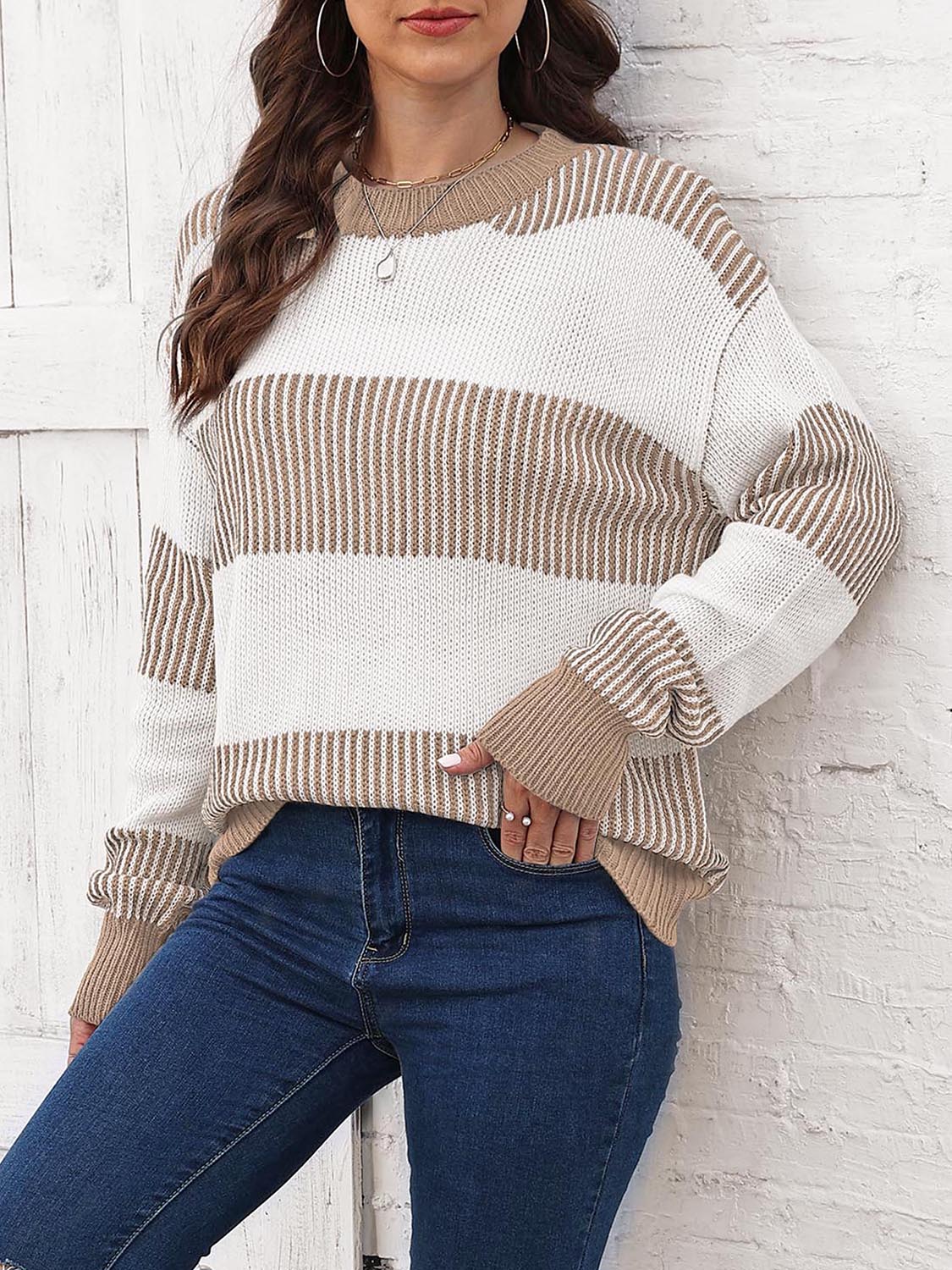 Full Size Round Neck Drop Shoulder Sweater