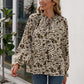 Printed Tie Neck Frill Trim Flounce Sleeve Blouse