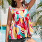 Multicolor Square Neck Abstract Print Top