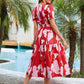 Printed Round Neck Flounce Sleeve Midi Dress