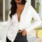 Lapel Collar Buttoned Puff Sleeve Shirt