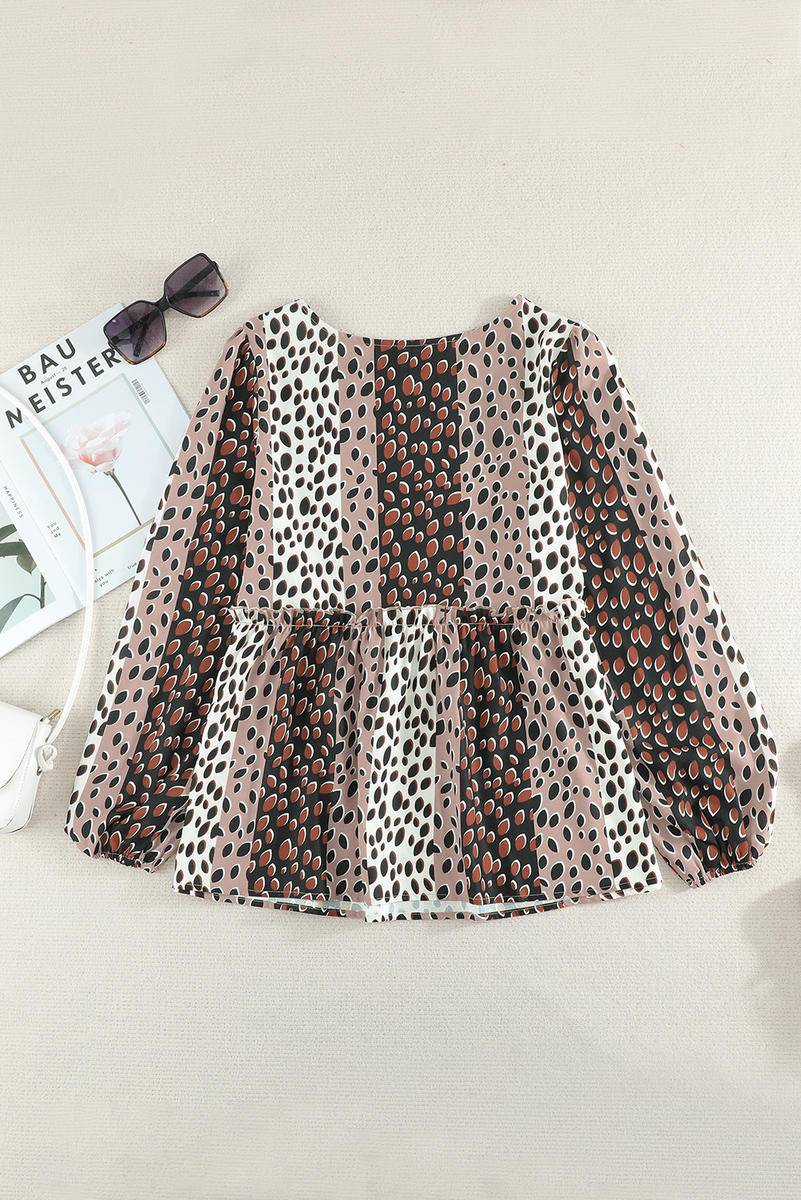 All Over Print Puff Long Sleeve Babydoll Top
