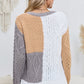 Cable-Knit Openwork Round Neck Color Block Sweater