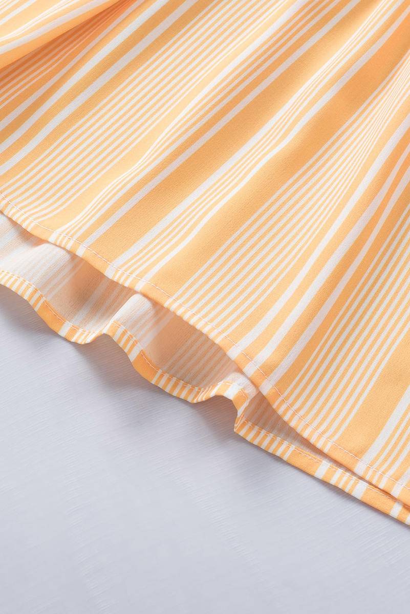 Striped Print Smocked Tie Back Blouse