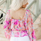 Abstract Print Ruched Long Sleeve Blouse