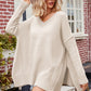 V-Neck Dropped Shoulder Ribbed Long Sleeve Sweater