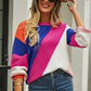 Color Block Round Neck Long Sleeve Sweater