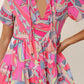 Multicolored Tie Neck Short Sleeve Tiered Dress
