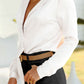 Lapel Collar Buttoned Puff Sleeve Shirt