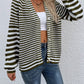 Striped V-Neck Button-Down Cardigan