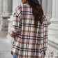 Plaid Curved Hem Dropped Shoulder Longline Shirt Jacket