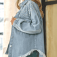Collared Neck Raw Hem Dropped Shoulder Denim Jacket