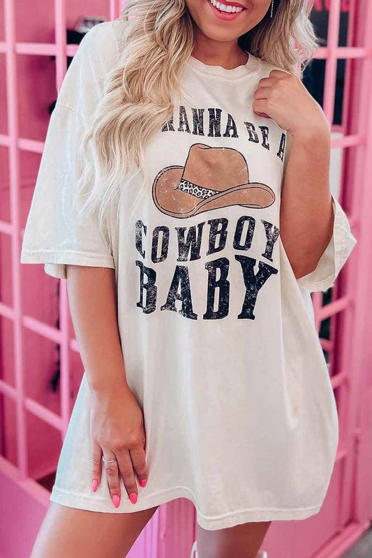 I WANNA BE A COWBOY Western Graphic Oversized Tee
