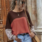 Color Block Waffle-Knit Long Sleeve Top