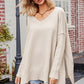 V-Neck Dropped Shoulder Ribbed Long Sleeve Sweater