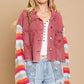 Distressed Striped Long Sleeve Denim Jacket