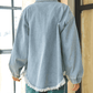 Collared Neck Raw Hem Dropped Shoulder Denim Jacket