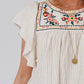 Stripe Ruffled Sleeve Embroidered Blouse