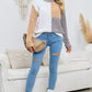 Cable-Knit Openwork Round Neck Color Block Sweater