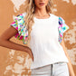Multicolored Flutter Sleeve Round Neck Blouse
