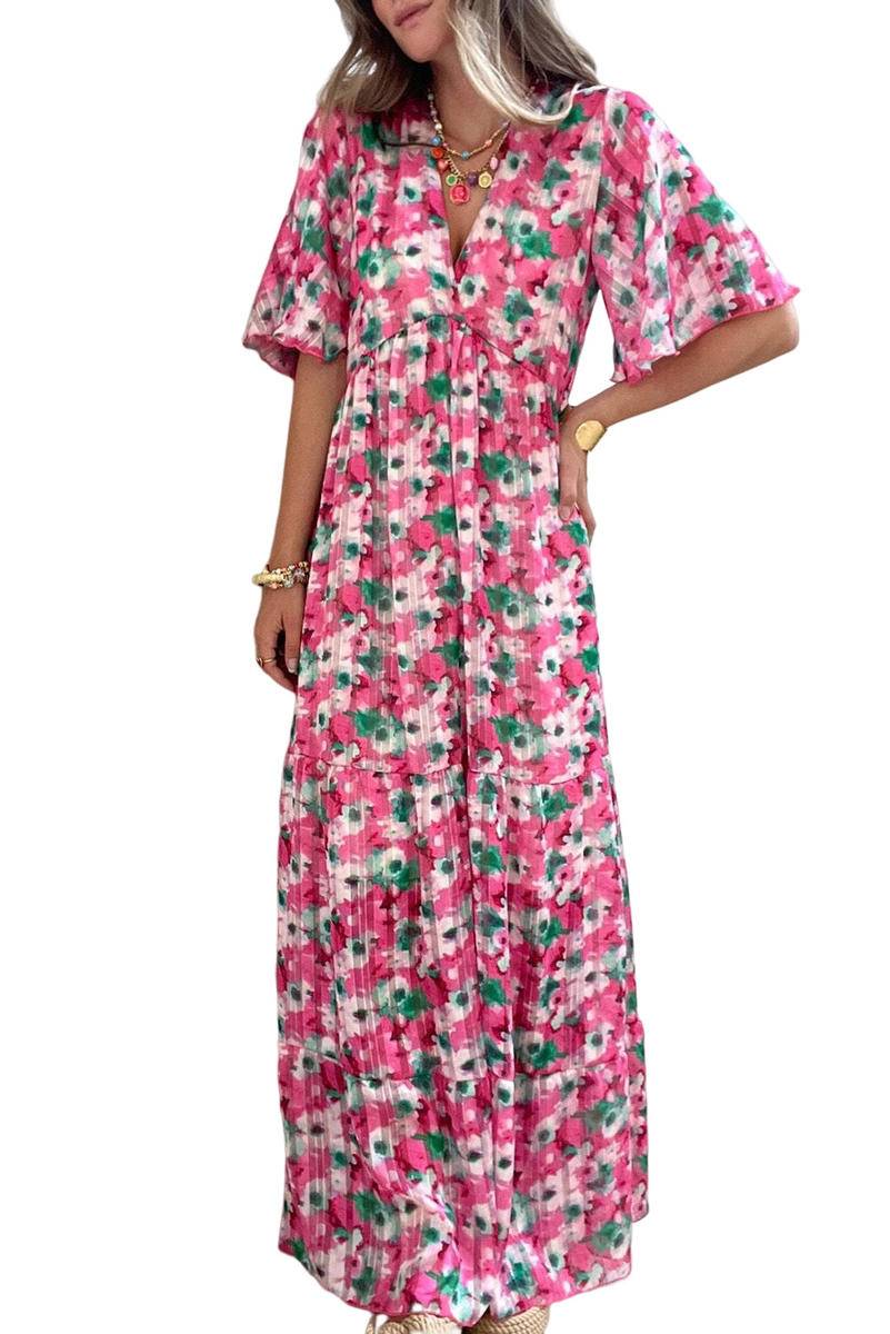 Wide Sleeves Floral Print Maxi Dress