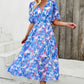 Smocked Printed V-Neck Short Sleeve Dress