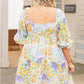 Plus Size Floral Print Ruffle Bubble Sleeve Dress