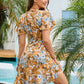 Floral Flutter Sleeve Surplice Neck Dress
