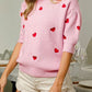 Heart Embroidered Dropped Shoulder Sweater