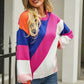 Color Block Round Neck Long Sleeve Sweater