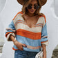 Color Block Scoop Neck Dropped Shoulder Sweater