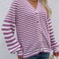 Striped V-Neck Button-Down Cardigan