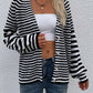 Striped V-Neck Button-Down Cardigan