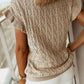 Ruffle Short Sleeves Cable Knit Textured Top