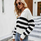 Striped Collared Neck Drop Shoulder Knit Top