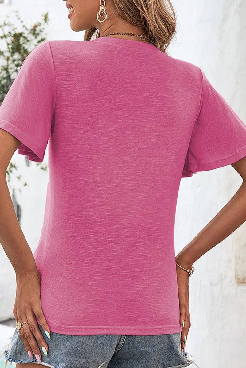 Solid Flare Sleeve V-Neck T-Shirt