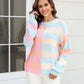 Round Neck Long Sleeve Color Block Dropped Shoulder Pullover Sweater