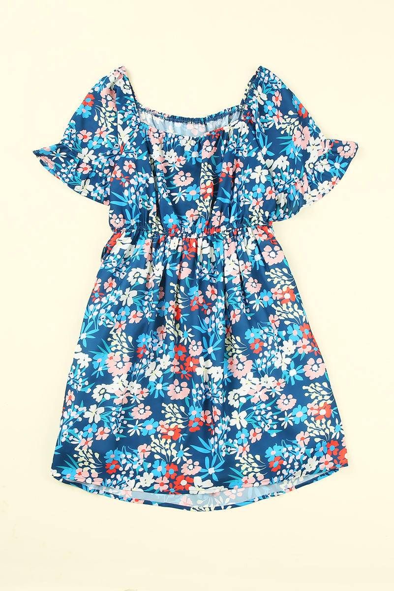 Square Neck Ruffle Floral Dress