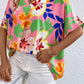 Floral Print V-Neck Short Raglan Sleeve Blouse