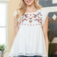 Floral Embroidered Swiss Dot Babydoll Blouse