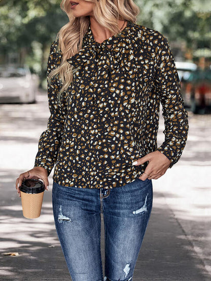 Printed Tie Neck Long Sleeve Top