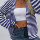 Striped V-Neck Button-Down Cardigan