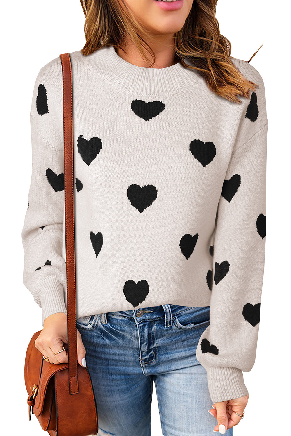 Heart Pattern Drop Shoulder Sweater