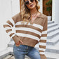 Striped Collared Neck Drop Shoulder Knit Top